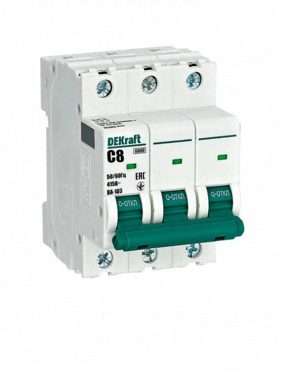 Dekraft Автоматический выключатель 3Р 8А х-ка C ВА-103 6кА (12302DEK) превью в интернет-магазине электрики Форум Электро в Москве