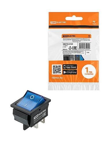 Картинка TDM KCD4-201N 250В AC/DC, 2P, 16А, (4с), ON-OFF, черный корпус, синяя клавиша c LED подсветкой (SQ0746-0163) в интернет-магазине Форум Электро в Москве