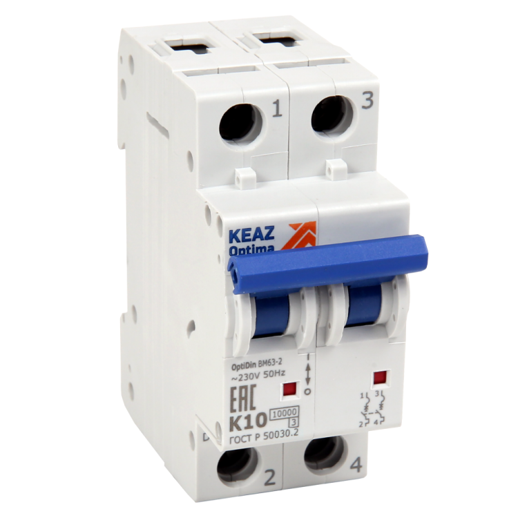 КЭАЗ OptiDin BM63 Автоматический выключатель 2P 6A Z 10кА AC (BM63-2NZ6-10-УХЛ3) (262709) превью в интернет-магазине электрики Форум Электро в Москве
