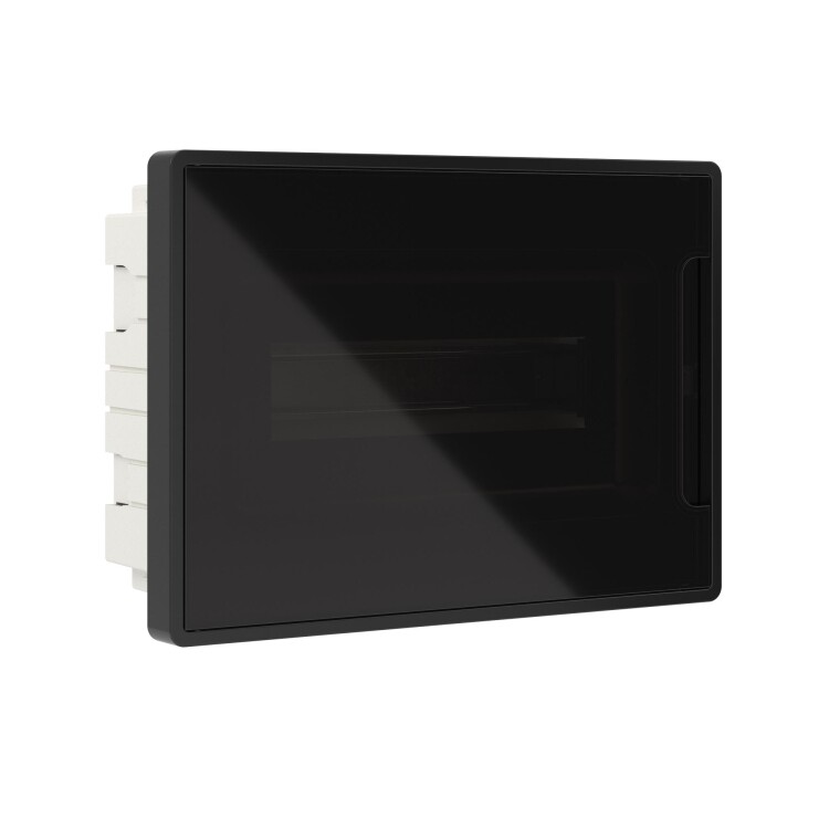 DKC Щиток 12 мод встраиваемый FRAME, черный, с тонированной дверцей, с 2 шинами PEN на 6 и 8 отв. (F12B1BD) превью в интернет-магазине электрики Форум Электро в Москве
