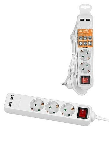 Картинка TDM Удлинитель бытовой У03В-USB 3 гнезда, 2USB 2,4А, 1,5 м, вык., з/к, ПВС 3х0,75мм2 10А/250В белый (SQ1303-0303) в интернет-магазине Форум Электро в Москве