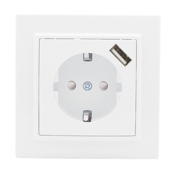 Картинка EKF Розетка 1-местная СП с/з Минск 16А белая с защ. штор. с USB 1А (ERR16-028-100-USB) в интернет-магазине Форум Электро в Москве