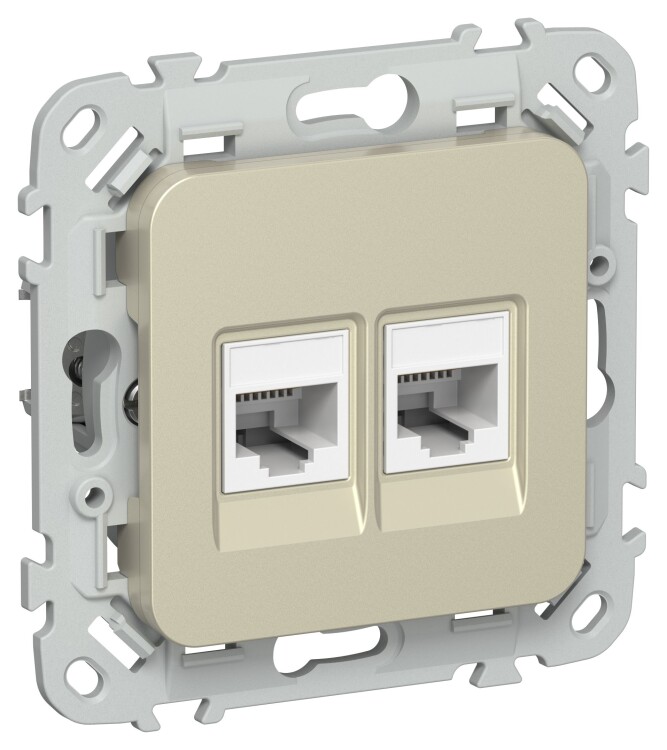 Картинка IEK FLITE Шампань Розетка 2-местная компьютерная RJ45 категория 5Е UTP (FI-K22-1-K37) в интернет-магазине Форум Электро в Москве
