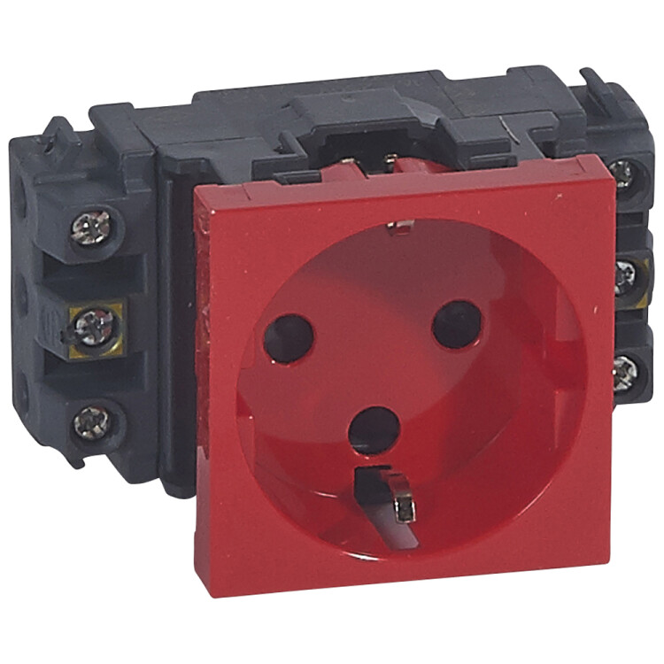 Картинка Legrand Mosaic Красная розетка с/з 1-ая 2М для кабель-каналов с механическим блоком (077621) в интернет-магазине Форум Электро в Москве