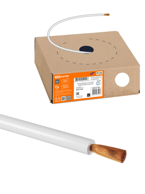 ПуГВнг(А)-LS 1х0,75 ГОСТ в коробке (200м), белый TDM (SQ0124-1463) превью в интернет-магазине электрики Форум Электро в Москве