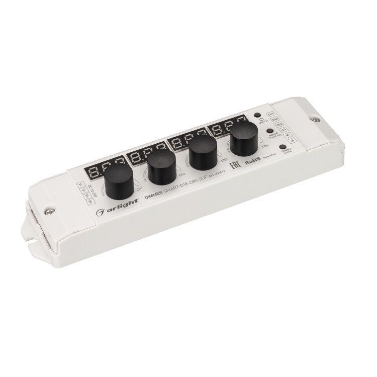 Arlight Диммер SMART-D18-DIM-SUF (12-24V, 4x4A, 2.4G) (IP20 Пластик, 5 лет) (031612) превью в интернет-магазине электрики Форум Электро в Москве Arlight Диммер SMART-D18-DIM-SUF (12-24V, 4x4A, 2.4G) (IP20 Пластик, 5 лет) (031612) превью в интернет-магазине электрики Форум Электро в Москве