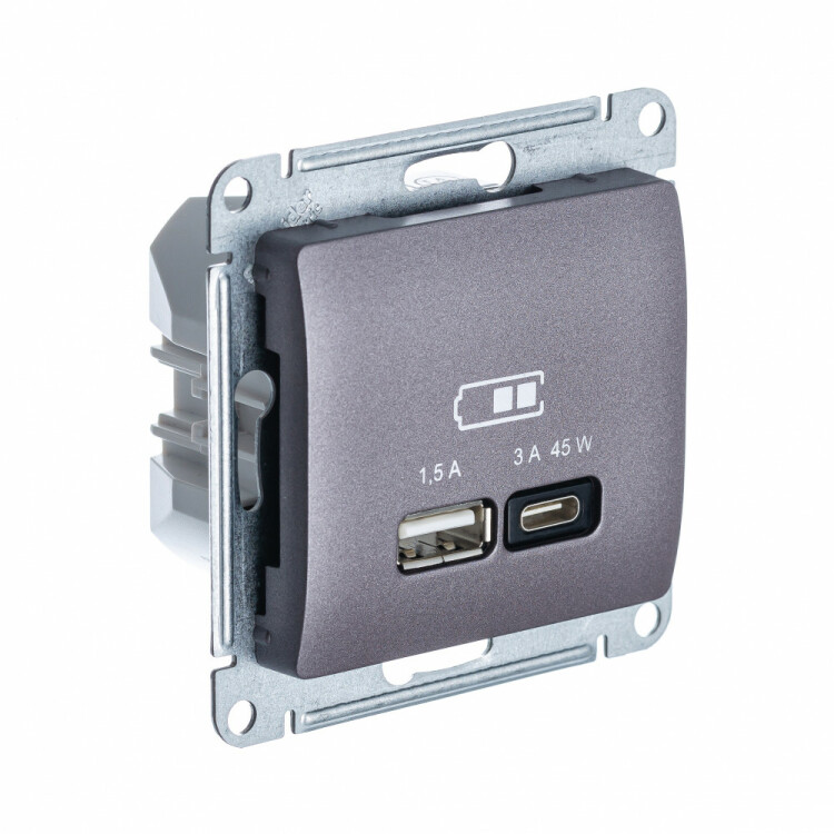 Картинка Systeme Electric Glossa Сиреневый туман USB Розетка A + тип-C 45W высокоскор.заряд. QC, PD, мех. (GSL001429) в интернет-магазине Форум Электро в Москве