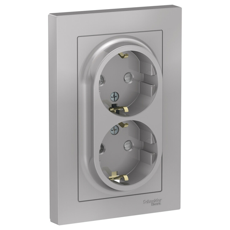 Картинка Systeme Electric AtlasDesign Алюминий Розетка с/з двойная, со шторками, 16А, в сборе (ATN000326) в интернет-магазине Форум Электро в Москве
