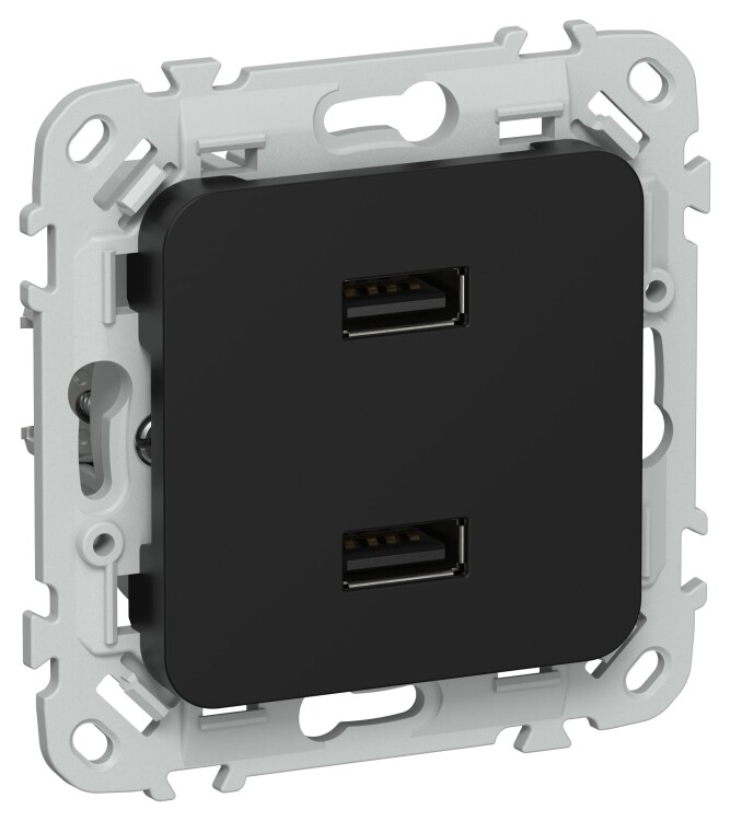 Картинка IEK FLITE Черный Розетка USB A+A 31А (FI-U21-D31-K02) в интернет-магазине Форум Электро в Москве