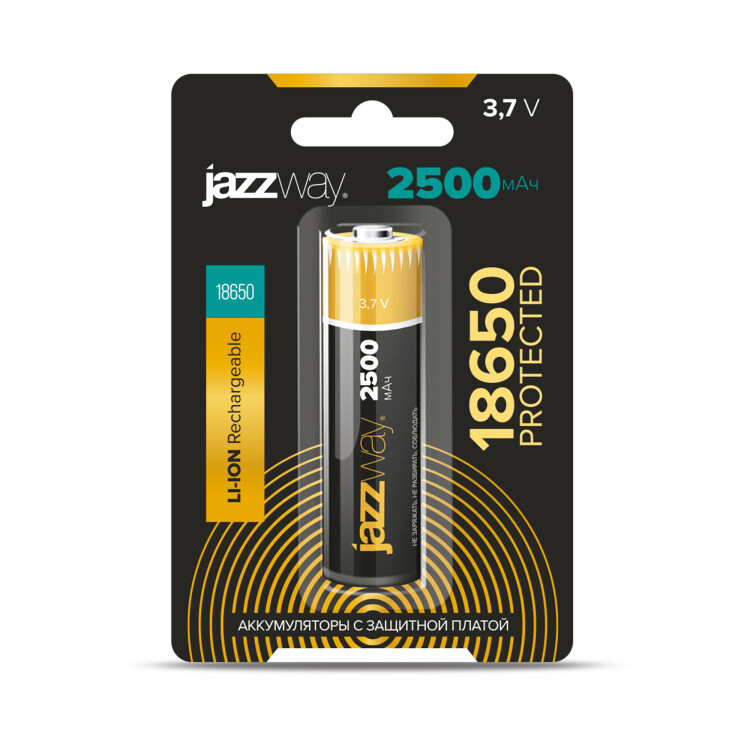 Li-Ion аккумулятор JAZZway 18650 2500 мАч с защитой BL-1 (.5059849) превью в интернет-магазине электрики Форум Электро в Москве