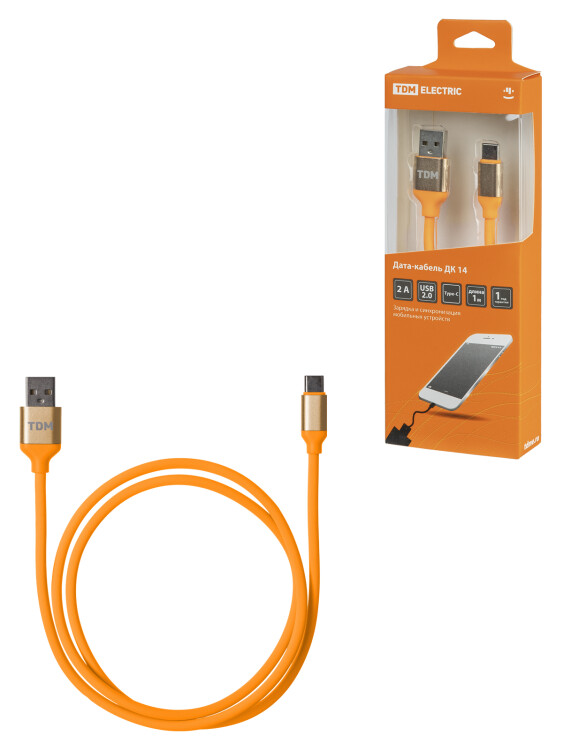 TDM Дата-кабель, ДК 14, USB - USB Type-C, 1 м, силиконовая оплетка, оранжевый, (SQ1810-0314) превью в интернет-магазине электрики Форум Электро в Москве