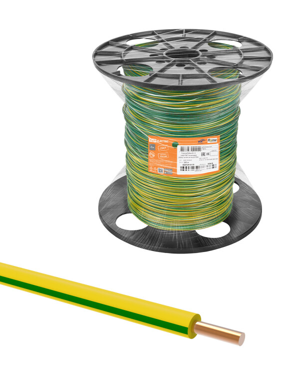 Провод ПуВнг(А)-LS 1х4,0 ГОСТ на катушке (300м), желто-зеленый TDM (SQ0124-0119) превью в интернет-магазине электрики Форум Электро в Москве