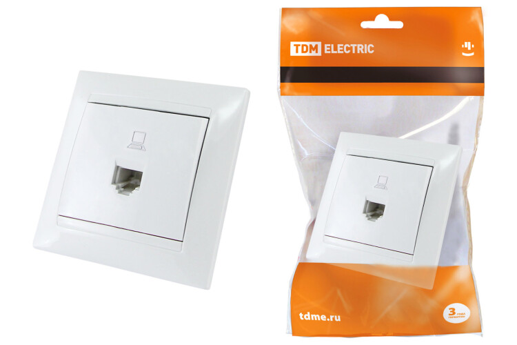 Картинка TDM Розетка компьютерная RJ45 белая "Лама" (SQ1815-0016) в интернет-магазине Форум Электро в Москве