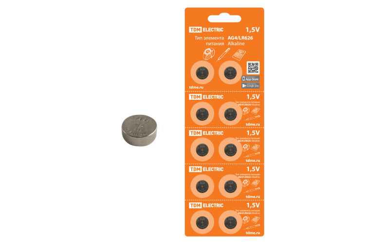 TDM Элемент питания AG4/LR626 Alkaline 1,5V BP-10 (SQ1702-0042) превью в интернет-магазине электрики Форум Электро в Москве