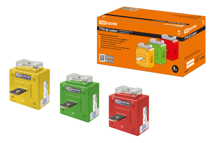 TDM Трансформатор тока измерительный ТТН-Ш 100/5- 5VA/0,5-Р (3 шт., color) (SQ1101-1202) превью в интернет-магазине электрики Форум Электро в Москве