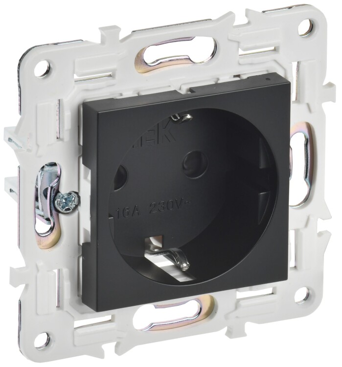 Картинка IEK SKANDY Черный Розетка с/з с защитными шторками 16А б/к SK-R06Bl (SK-R14-16-1-K02) в интернет-магазине Форум Электро в Москве