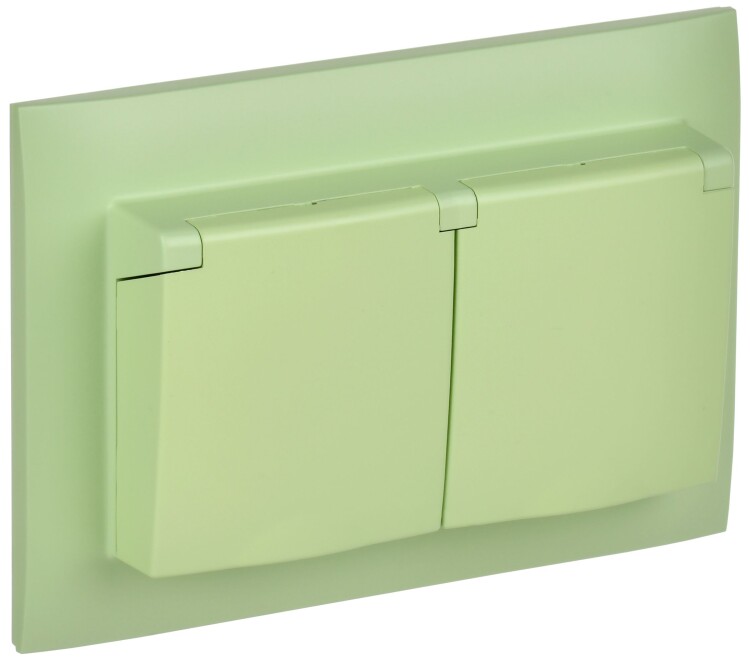Картинка IEK SKANDY Мятный Розетка 2-ая с/з с крышкой 16А в сборе IP44 SK-R12G (SK-R26-16-44-K06-F) в интернет-магазине Форум Электро в Москве