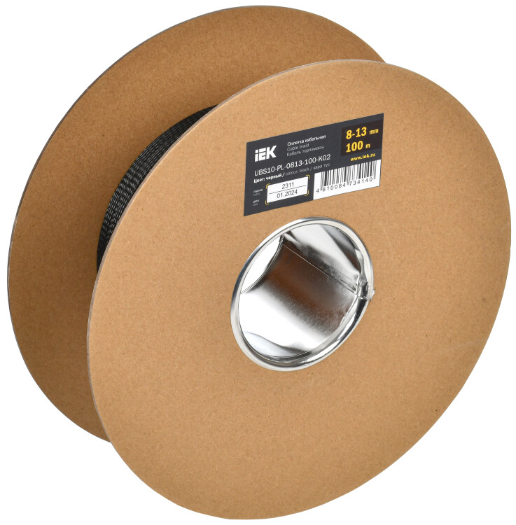 Оплетка кабельная 8-13мм полиэстер 100м черная IEK (UBS10-PL-0813-100-K02) превью в интернет-магазине электрики Форум Электро в Москве