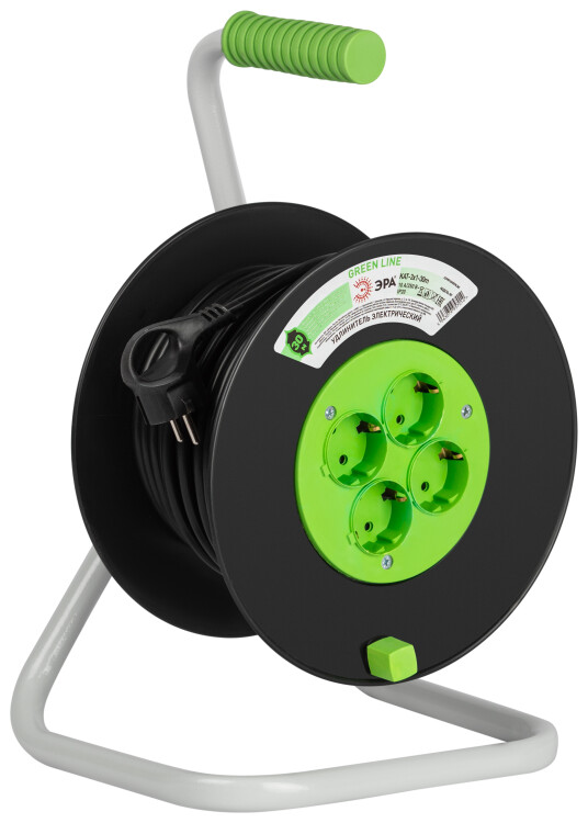 Картинка ЭРА Удлинитель силовой GREEN LINE KAT-3x1-30m Greenline на катушке пластик 4 розетки с заземлением 30м ПВС 3x1мм2 (Б0065086) в интернет-магазине Форум Электро в Москве