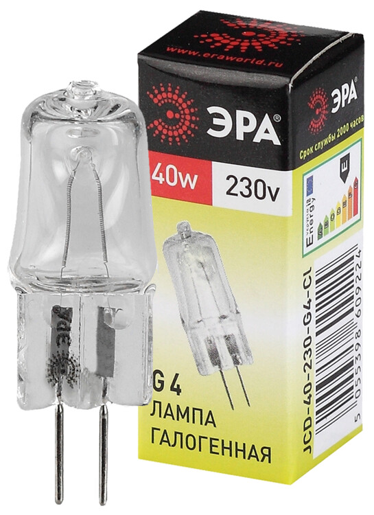 ЭРА Лампа галогенная JCD-40W-230V-CL-G4 40Вт капсула теплый белый свет G4 (C0039280) превью в интернет-магазине электрики Форум Электро в Москве