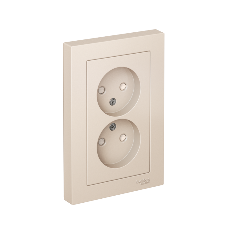 Картинка ATLASDESIGN РОЗЕТКА двойная без заземления со шторками,16А, в сборе, БЕЖЕВЫЙ (ATN000222) в интернет-магазине Форум Электро в Москве