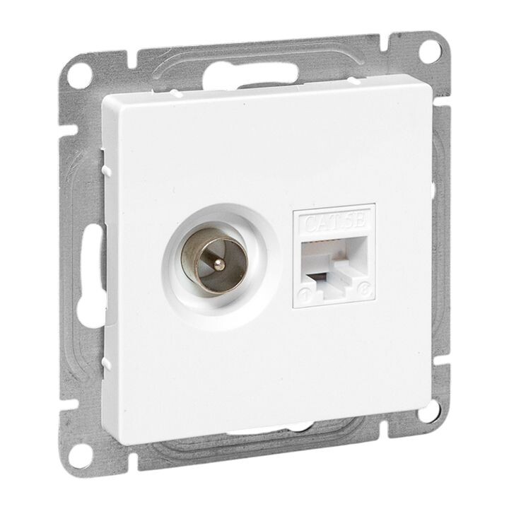 EKF Механизм розетки TV+RJ45 (cat5), белый Эпика (UP1-SOW-TV+RJ) превью в интернет-магазине электрики Форум Электро в Москве