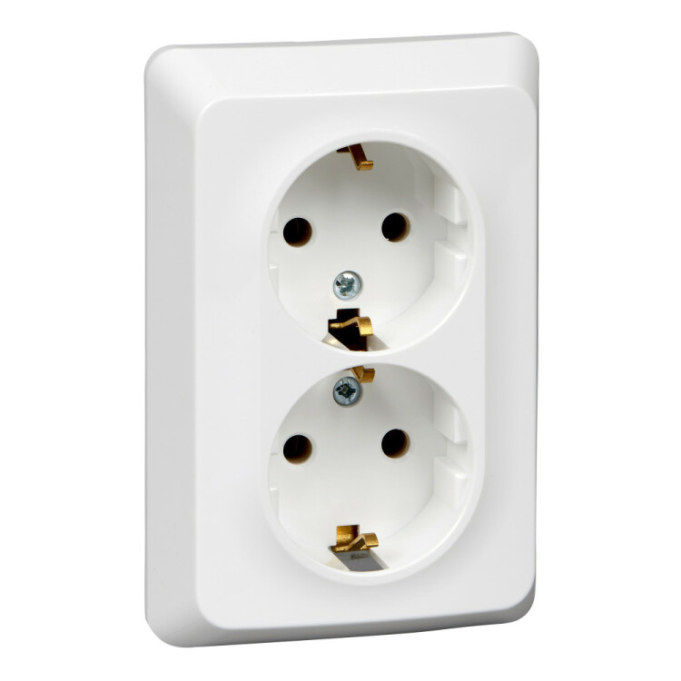 Картинка Systeme Electric Этюд Бел Розетка 2-ая с/з без шторок 16А 250B (PC16-107B) в интернет-магазине Форум Электро в Москве