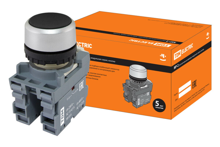 TDM Кнопка с фиксацией MP2-20B в сборе d22мм 1з+1р черная (SQ0747-0012) превью в интернет-магазине электрики Форум Электро в Москве