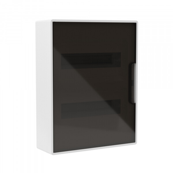 DKC Щиток 24 мод настенный FRAME, белый, с тонированной дверцей, с шин. PEN 2шт 8отв+ 2шт 6отв. (F24W1WD) превью в интернет-магазине электрики Форум Электро в Москве