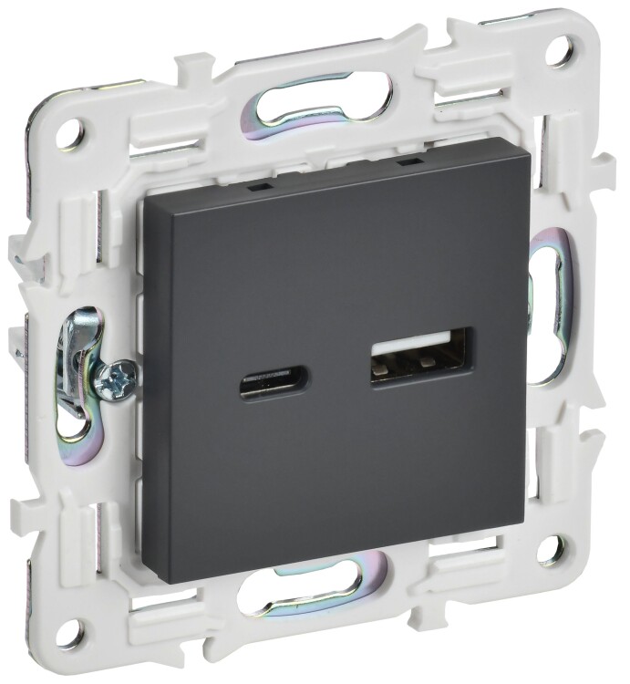 Картинка IEK SKANDY Титан Розетка USB A+C 3,1А SK-R14T (SK-U22-D31-K48) в интернет-магазине Форум Электро в Москве