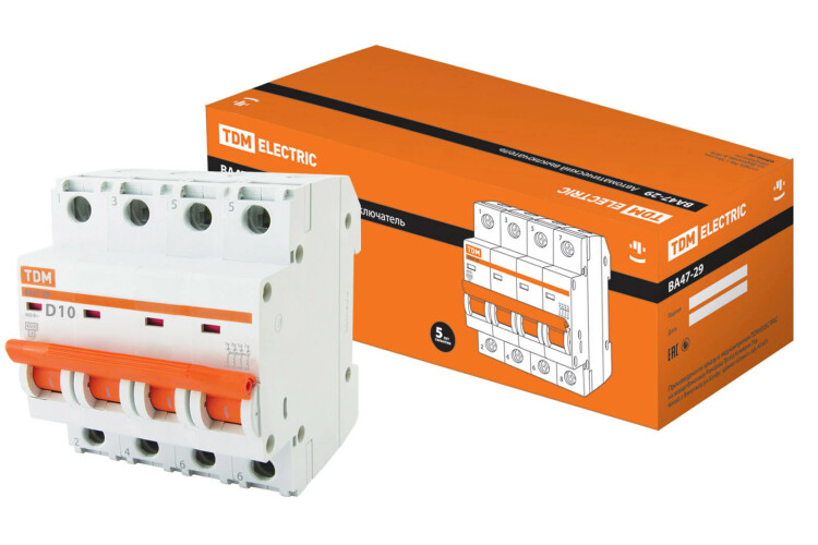 TDM Авт. выкл.ВА47-29 4Р 10А 4,5кА х-ка D