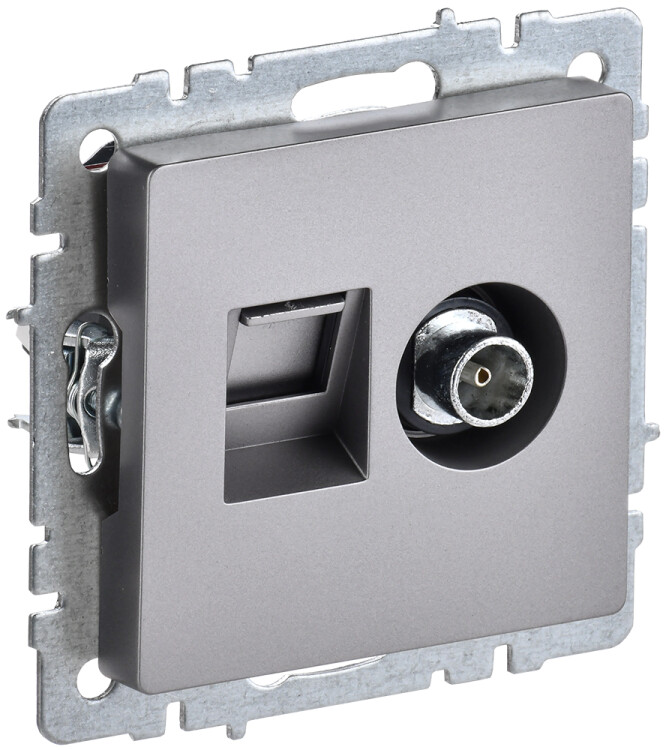 BRITE Роз. двойная TV+RJ45 кат.5E РТВ/РК12-БрС сталь IEK (BR-AK20-1-K46) превью в интернет-магазине электрики Форум Электро в Москве