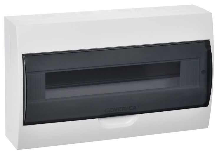 IEK GENERICA Корпус пластиковый ЩРН-П-18 черн. прозр. дверь IP41 (MKP12-N-18-41-G) превью в интернет-магазине электрики Форум Электро в Москве