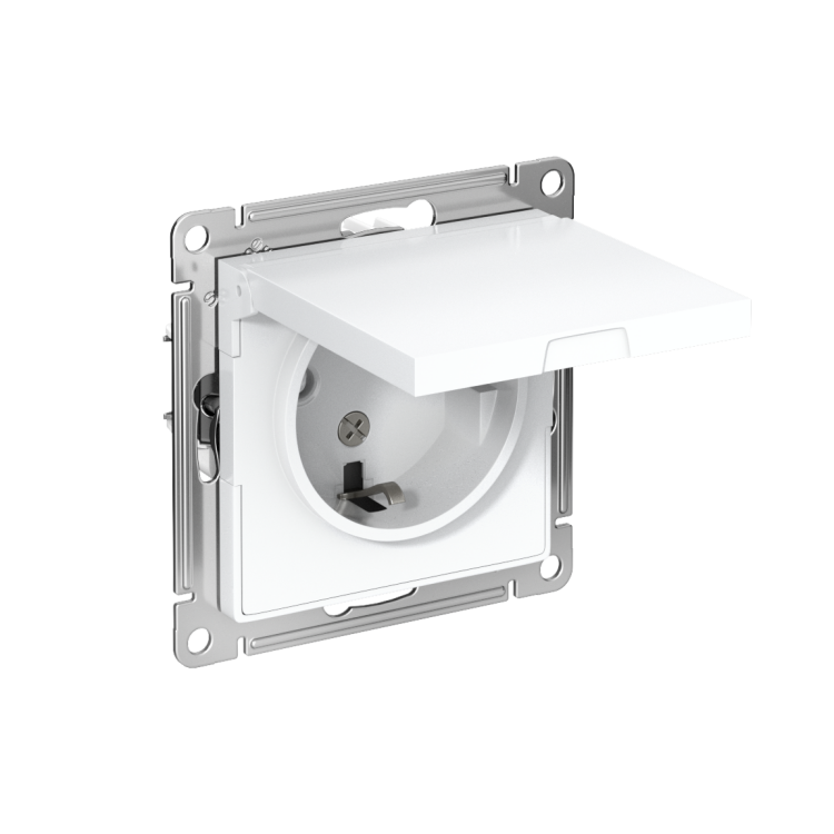 Картинка Systeme Electric AtlasDesign Бел Розетка с/з со шторками с крышкой, 16А, IP20, механизм (ATN000146) в интернет-магазине Форум Электро в Москве