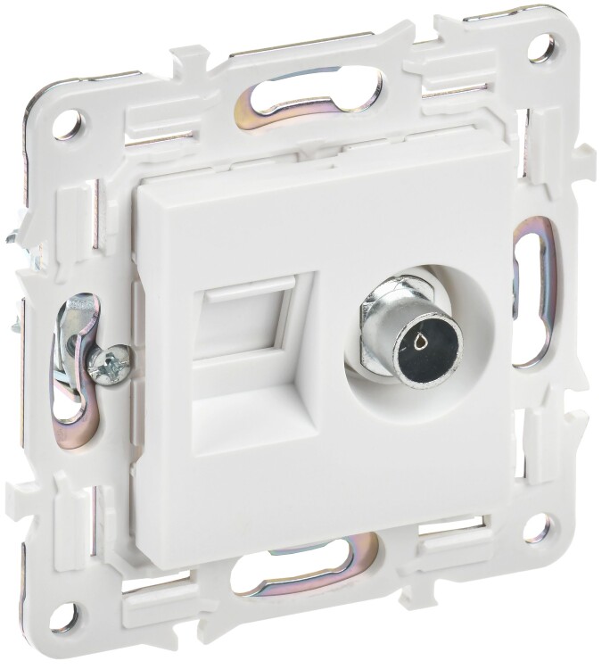 IEK SKANDY Арктический белый Розетка двойная TV+RJ45 кат.5E SK-A14W (SK-AK20-1-K01) превью в интернет-магазине электрики Форум Электро в Москве