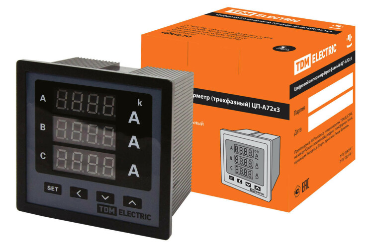 TDM Цифровой амперметр ЦП-А72х3 0-50кА-0,5-Р (трехфазный) (SQ1102-0522) превью в интернет-магазине электрики Форум Электро в Москве