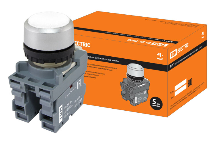 TDM Кнопка MP1-20W в сборе d22мм 1з+1р белая (SQ0747-0005) превью в интернет-магазине электрики Форум Электро в Москве