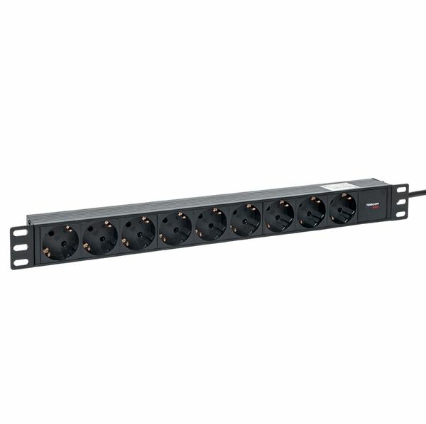 Фотография EKF Блок розеток PDU TERACOM PRO 19" 1U 10А/250В 9 розеток Schuko шнур питания длиной 2 метра сечение 3x1,5 мм2 вилка C14 корпус пластик черный (TRP-HPD-PL-10A-9SH-2MC14) в интернет-магазине Форум Электро в Москве Картинка EKF Блок розеток PDU TERACOM PRO 19" 1U 10А/250В 9 розеток Schuko шнур питания длиной 2 метра сечение 3x1,5 мм2 вилка C14 корпус пластик черный (TRP-HPD-PL-10A-9SH-2MC14) в интернет-магазине Форум Электро в Москве