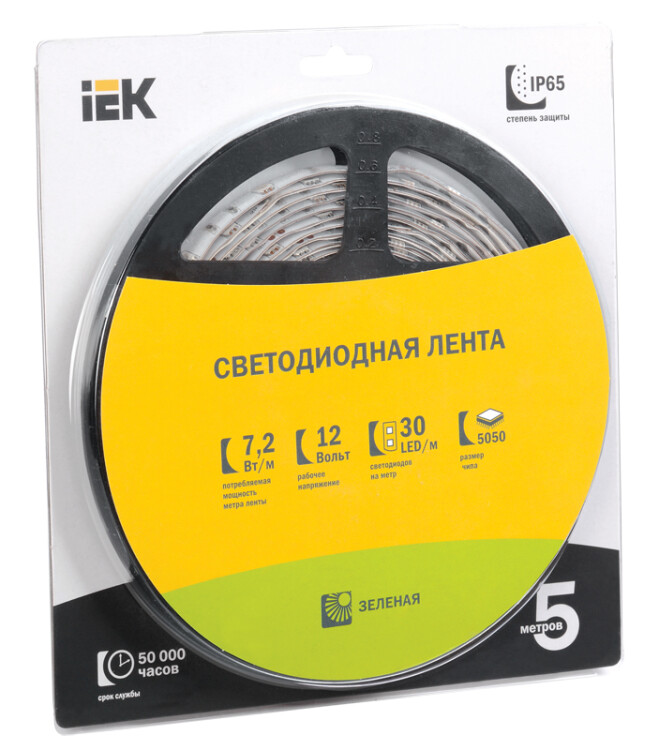 Лента LED 5м  блистер  LSR-5050G30-7,2-IP65-12V зеленый цвет IEK (LSR2-5-030-65-1-05) превью в интернет-магазине электрики Форум Электро в Москве