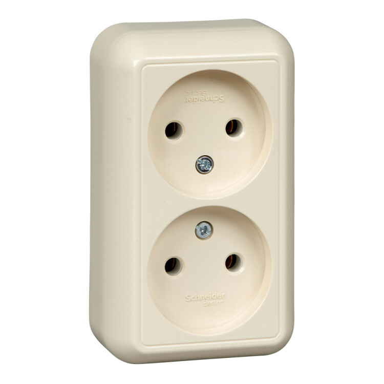 Картинка Schneider Electric Wessen Прима наруж Беж Розетка 2-ая б/з без шторок 10А, с изолир. пластиной (в сборе) (индивид.упак.) (RA16-213I-SI) в интернет-магазине Форум Электро в Москве