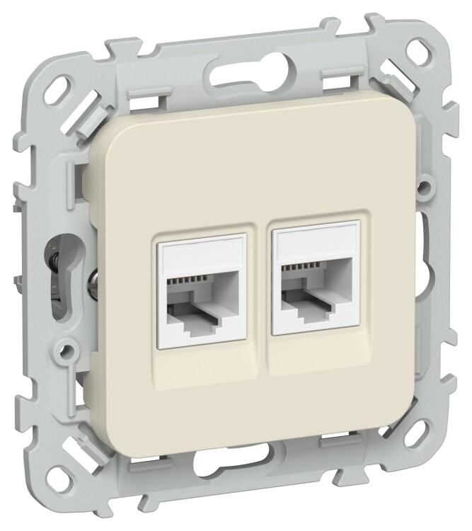 Картинка IEK FLITE Сливочный Розетка 2-местная компьютерная RJ45 категория 5Е UTP (FI-K22-1-K86) в интернет-магазине Форум Электро в Москве