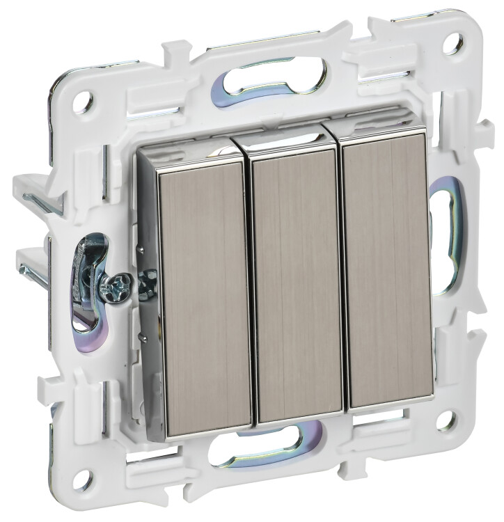 Картинка IEK SKANDY Никель Выключатель 3-клавишный 10А SK-V11N (SK-V30-0-10-K50) в интернет-магазине Форум Электро в Москве