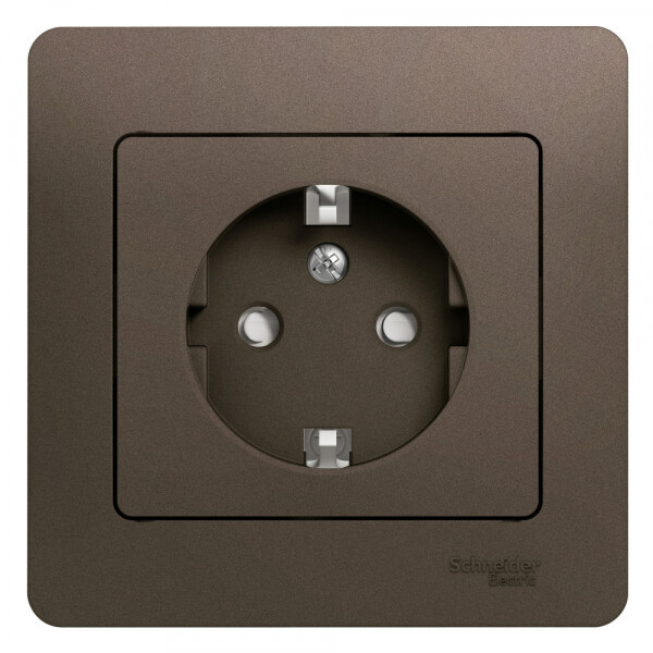 Картинка Systeme Electric Glossa Шоколад Розетка с/з со шторками, 16А (в сборе) (GSL000844) в интернет-магазине Форум Электро в Москве