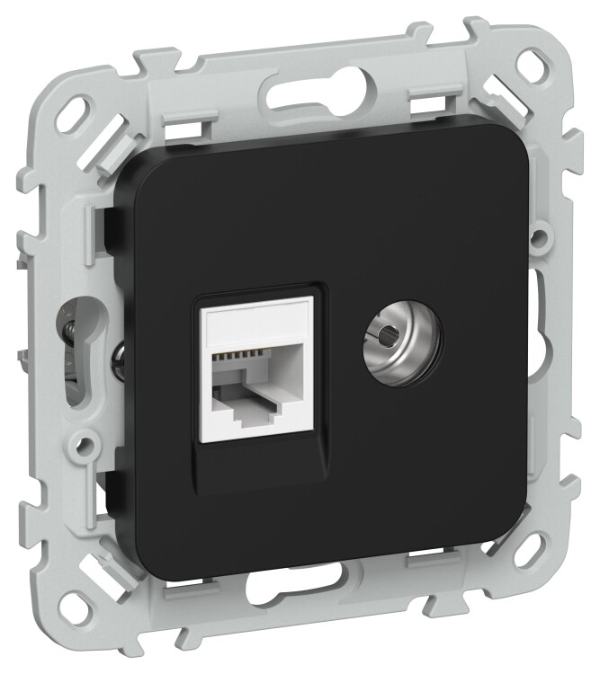 IEK FLITE Черный Розетка 2-местная RJ45/TV категория 6 UTP (FI-AK22-2-K02) превью в интернет-магазине электрики Форум Электро в Москве