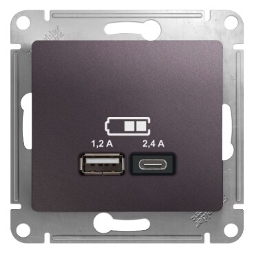 Картинка Systeme Electric Glossa Сиреневый туман Розетка USB A+С, 5В/2,4А, 2х5В/1,2А (GSL001439) в интернет-магазине Форум Электро в Москве