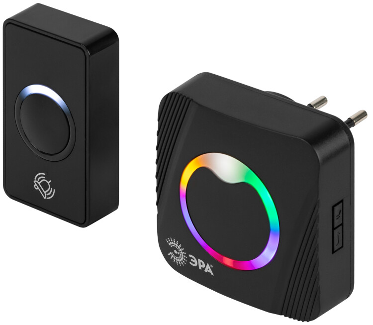 Звонок дверной ЭРА POLYCOLOR C101 беспроводной RGB подсветка от сети чёрный 36 мелодий (Б0069998) превью в интернет-магазине электрики Форум Электро в Москве
