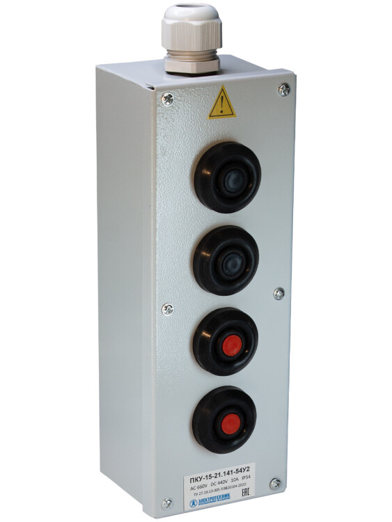 Электротехник ПКУ-15-21.141-54У2 (2*КЕ081/2(1з+1р) черная + 2*КЕ081/2(1з+1р) красная + PG-21), пост управления (ЭТ) (ET008530) превью в интернет-магазине электрики Форум Электро в Москве