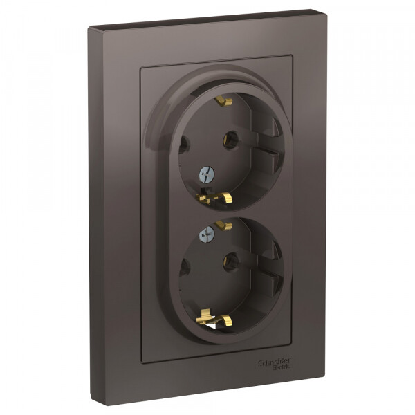 Картинка Systeme Electric AtlasDesign Мокко Розетка с/з двойная, 16А, в сборе (ATN000624) в интернет-магазине Форум Электро в Москве
