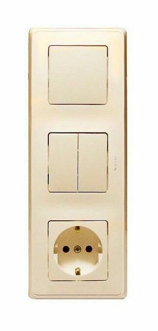 Картинка Legrand Cariva Крем Блок Выключатель 1-клав + Выключатель 2-х клав + Розетка с/з. (773744) в интернет-магазине Форум Электро в Москве