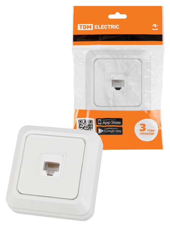 Картинка Розетка компьютерная (RJ-45) открытой установки IP20, белая "Ладога" TDM (SQ1801-0114) в интернет-магазине Форум Электро в Москве